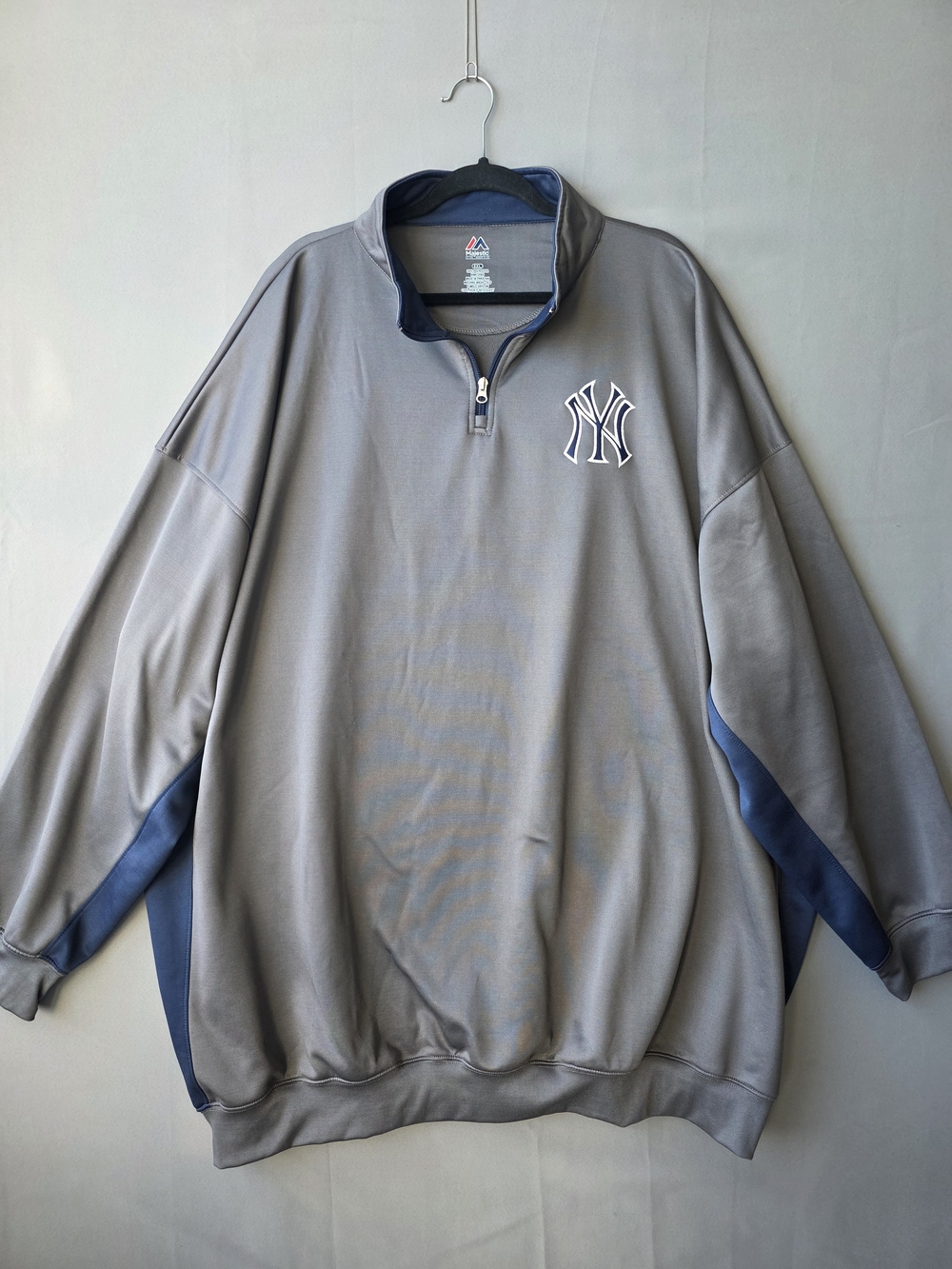 Majestic New York Yankees 6XL Quarter Zip Pullover Gray Navy MLB Big & Tall
